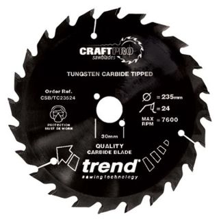 Trend 190mm dia 30mm Bore ATB Z=24 TCT Non-stick PTFE Coat Saw Blade CSB/TC19024T