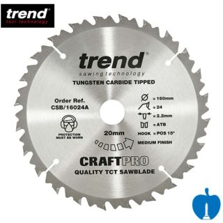 160mm Diameter 24 Tooth Trend Hand Held / Portable Rip Cut Circular Saw Blade With 20mm Bore CSB/16024A