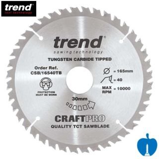 165mm Diameter 40 Tooth ATB Trend Saw Blade For Portable Saws With 30mm Bore CSB/16540TB