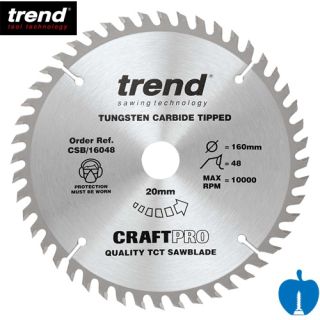 160mm Diameter 48 Tooth Trend Craft Pro Hand Held / Portable Saw Blade With 20mm Bore CSB/16048