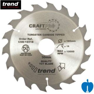 165mm Diameter 18 Tooth ATB Trend Saw Blade For Portable Saws With 30mm Bore CSB/16518