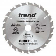 Trend Craft Pro 165mm dia 20mm bore 24 tooth combination cut thin kerf saw blade 