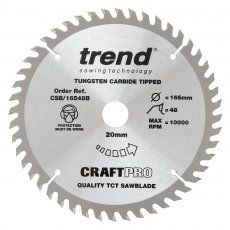 Trend Craft Pro 165mm dia 20mm bore 48 tooth fine finish cut saw blade 