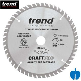 165mm Diameter 52 Tooth ATB Trend Saw Blade For Portable Saws With 20mm Bore CSB/16552T