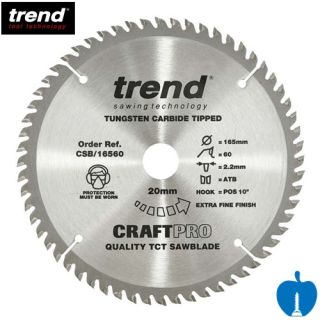 165mm Diameter 60 Tooth ATB Trend Saw Blade For Portable Saws With 20mm Bore CSB/16560