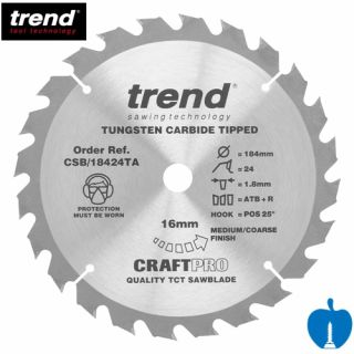 184mm Diameter 24 Tooth Trend ATB Thin Kerf Saw Blade For Portable Saws With 16mm Bore CSB/18424TA