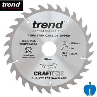 184mm Diameter 30 Tooth Trend ATB Saw Blade For Portable/Handheld Saws With 30mm Bore CSB/18430A