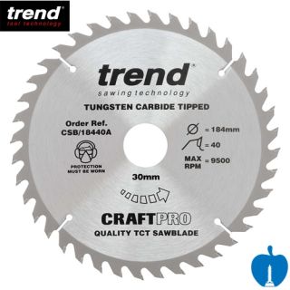 184mm Diameter 40 Tooth Trend ATB Saw Blade For Portable/Handheld Saws With 30mm Bore CSB/18440A