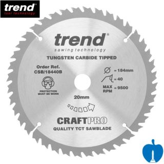 184mm Diameter 40 Tooth Trend ATB Saw Blade For Portable/Handheld Saws With 20mm Bore CSB/18440B