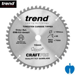 184mm Diameter 48 Tooth Trend Craft Pro Negative Crosscut Circular Saw Blade With 16mm Bore CSB/CC18448T