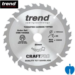 160mm Diameter 28 Tooth Trend Hand Held / Portable Rip Cut Circular Saw Blade With 20mm Bore CSB/16028A