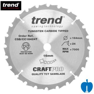 184mm Diameter 24 Tooth Trend Craft Pro Negative Crosscut Circular Saw Blade With 16mm Bore CSB/CC18424T