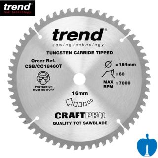 184mm Diameter 60 Tooth Trend Craft Pro Negative Crosscut Circular Saw Blade With 16mm Bore CSB/CC18460T