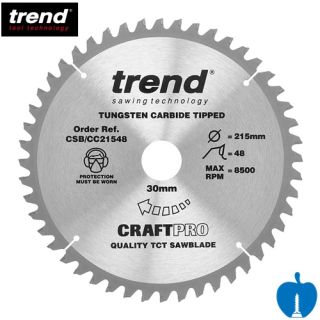 215mm Diameter 48 Tooth Trend Craft Pro Negative Crosscut Circular Saw Blade With 30mm Bore CSB/CC21548