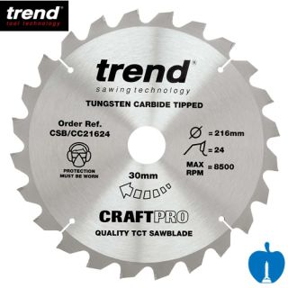 216mm Diameter 24 Tooth Trend Craft Pro Negative Crosscut Circular Saw Blade With 30mm Bore CSB/CC21624