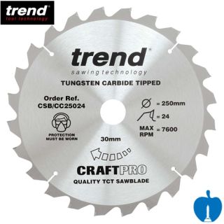 250mm Diameter 24 Tooth Trend Negative Crosscut Mitre Circular Saw Blade With 30mm Bore CSB/CC25024