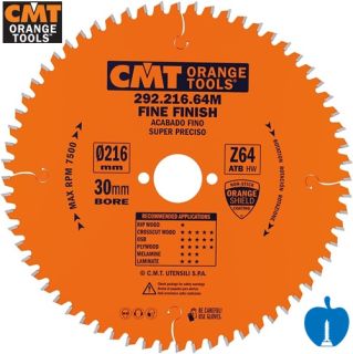 216mm Diameter 64 Tooth CMT Negative Crosscut Mitre Circular Saw Blade With 30mm Bore 292.216.64M