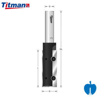 Titman 16mm Diameter x 40mm Cut depth 2 Flute Straight Plunging Router Cutter Replacement TC Tips