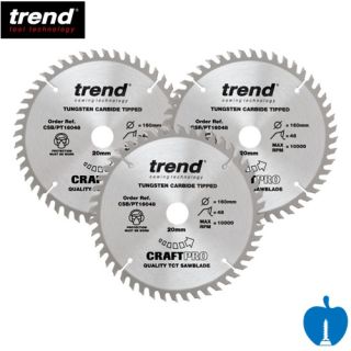 Triple Pack 160mm Diameter 48 Tooth Trend Triple Chip Plunge Panel Sizing Saw Blade with 20mm Bore CSB/PT160/3PK