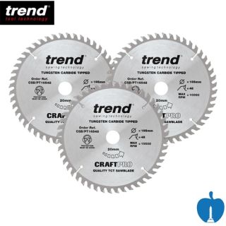 Triple Pack 165mm Diameter 48 Tooth Trend Triple Chip Plunge Panel Sizing Saw Blade with 20mm Bore CSB/PT165/3PK