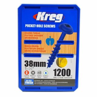 Kreg 38mm (1"1/2") Screws 1200 pcs Blue Kote Coarse Thread Washer Head Pocket Hole Screws SML-C150B-EUR